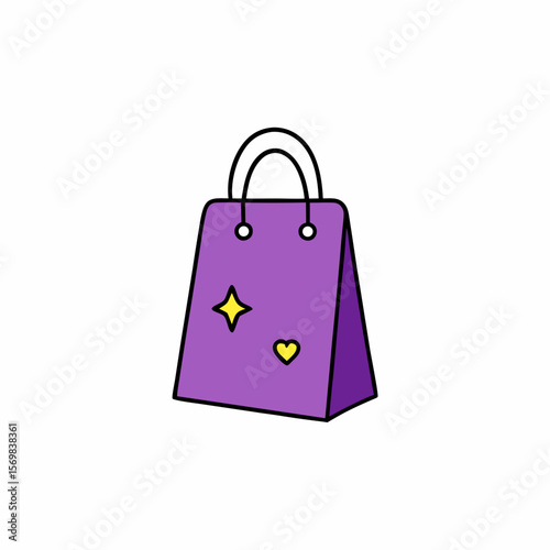 Purple Gift Bag with Sparkly Handles and Hearts Vector