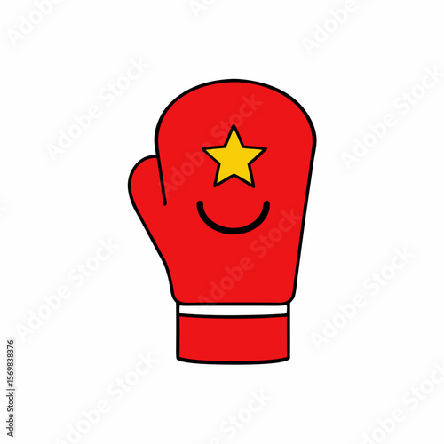 Red Boxing Glove with Star Emblem and Confident Grin