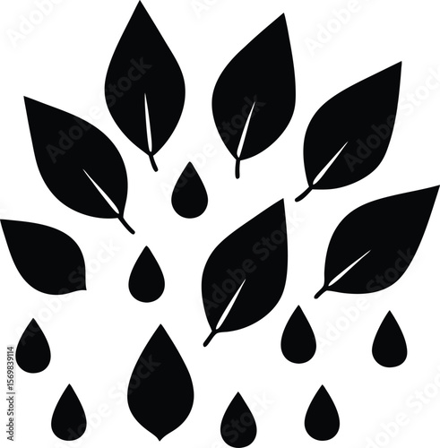 Raindrops hitting leaves vector silhouette  