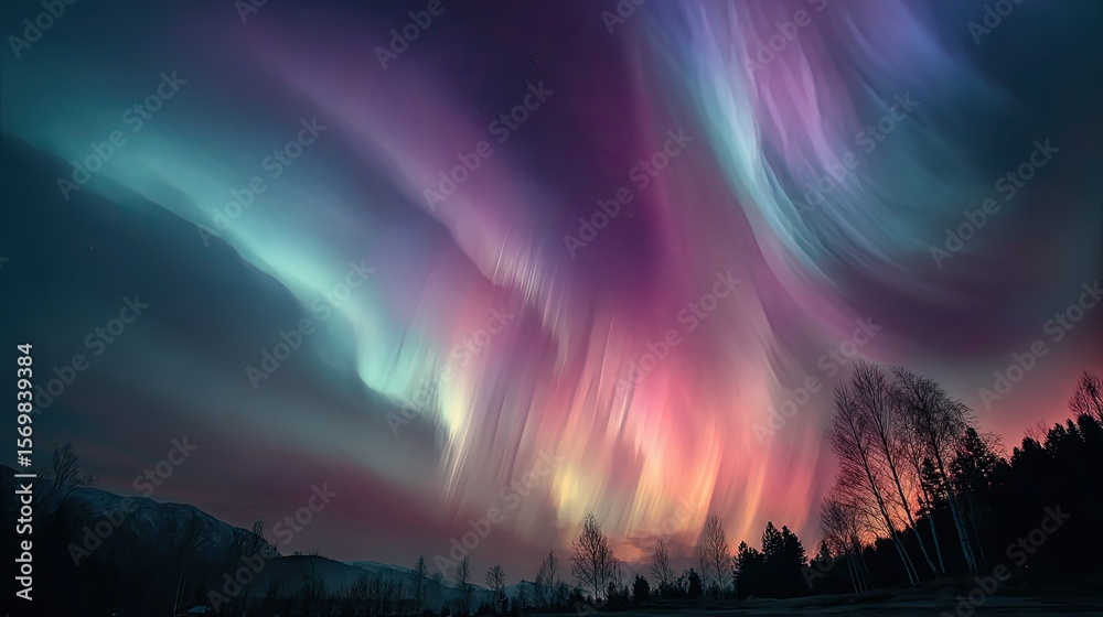 Obraz premium Aurora borealis, vibrant colors, swirling clouds