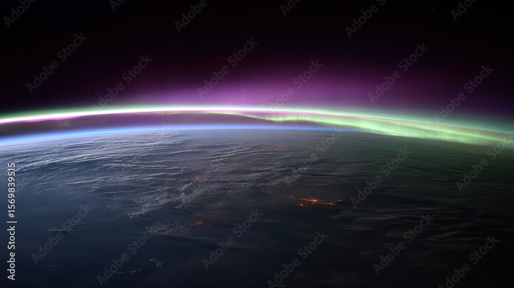 Fototapeta premium Earth's curve, aurora borealis glows