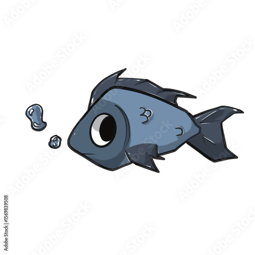 Cartoon Blue Fish with Bubbles – Cute Sea Animal Illustration
