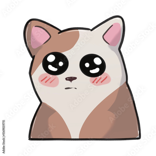 Cute Cartoon Cat with Big Eyes and Blush