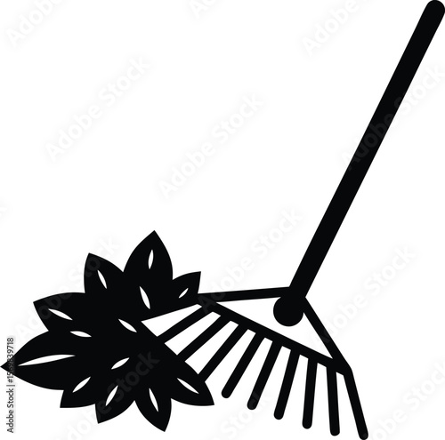 Rake and leaf pile vector silhouette  