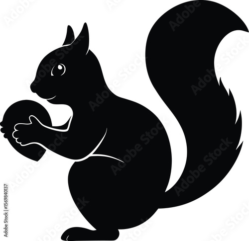 Squirrel holding acorn vector silhouette  