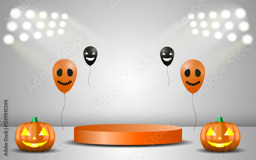 3D Halloween podium, banner design on background. vector illustration.