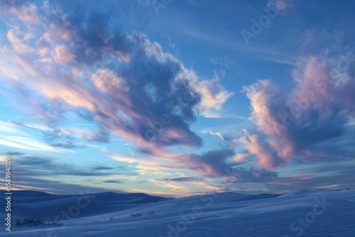Wallpaper Mural A serene minimalist desert sunset landscape with a beautiful sky featuring a few fluffy clouds in the distance. Torontodigital.ca