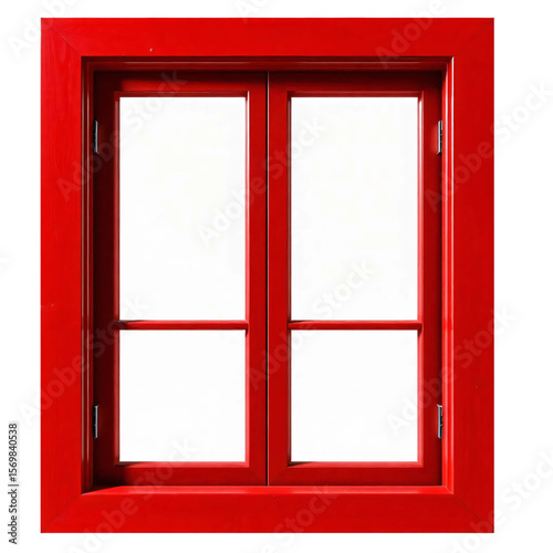 Red wooden window frame isolated on transparent background