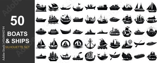 Collection of maritime vessels and nautical craft silhouette