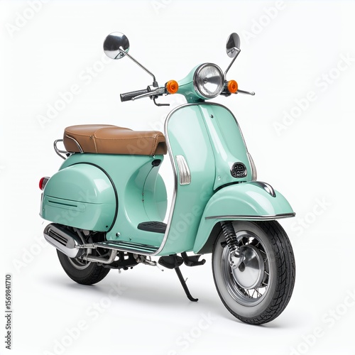 Elegant aqua scooter with chrome details showcasing vintage design and modern engineering on white background