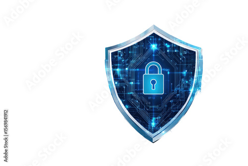 Digital shield with lock graphic.  Security symbol