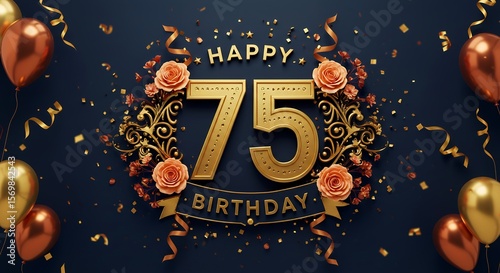 75th Birthday Decoration with Rose and Ribbon