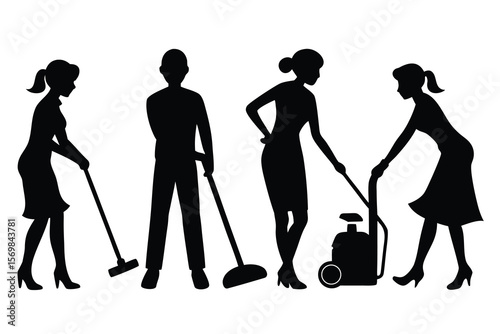 Vector silhouettes of people walking with shopping bags, showcasing fashion and style