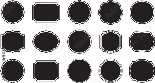 Blank Label and Badge Silhouette Set – Black Vector Frames and Decorative Shapes for Packaging, Branding, and Design