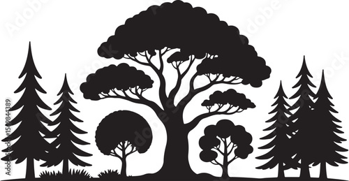 Forest Tree Silhouette Set – Black Vector Trees and Nature Elements for Landscape and Outdoor Design