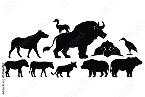 Collection of African Wildlife Silhouettes Animals of the Savannah