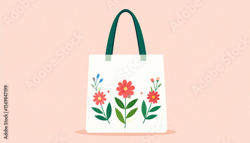 Floral Tote Bag Illustration Elegant Design with Flowers