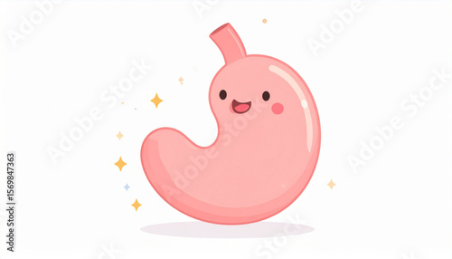 Adorable Cartoon Stomach Illustration Digestive System, Healthy Gut