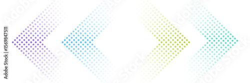 Dotted arrow icon set. Gradient dot vector isolated elements. Arrows halftone effect on white background. Vector illustration.