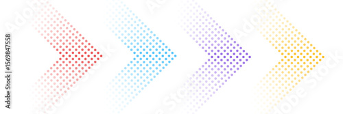 Dotted arrow icon set. Gradient dot vector isolated elements. Arrows halftone effect on white background. Vector illustration.