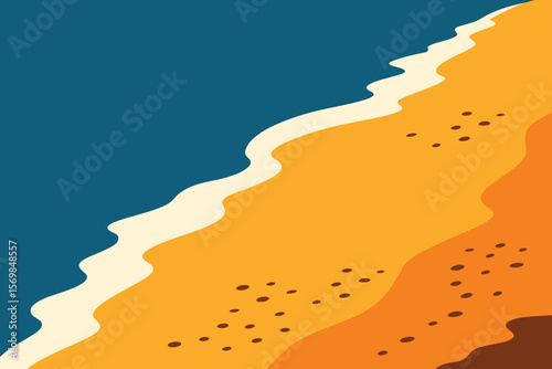 Aerial View of Beach Shoreline with Waves Crashing on Sand Coastal Landscape Vector