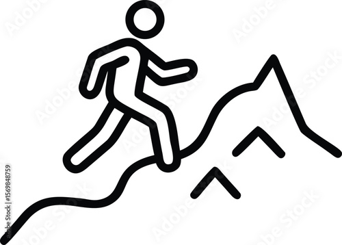 Black Line Art Illustration Person Hiking Mountain Path Upward Climb Simple Icon Graphic vector