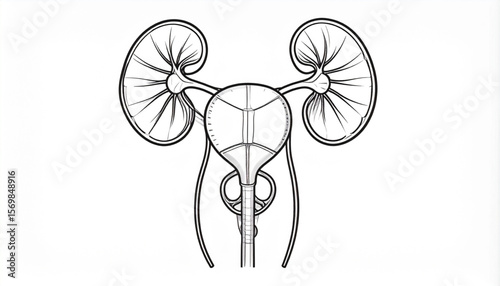 Detailed Illustration of the Human Urinary System Kidneys, Ureters, Bladder, and Urethra