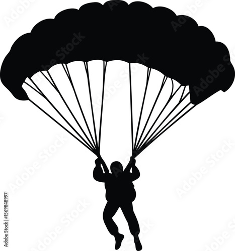 Silhouette of a Parachuting Skydiver Suspended Under an Open Canopy Vector Illustration of Extreme Sport