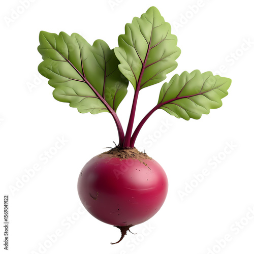 A single beet with leaves isolated on transparent background
