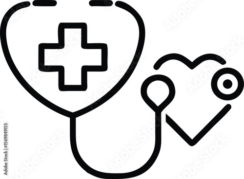 Black Line Art Stethoscope Heart Medical Cross Healthcare Symbol Icon vector
