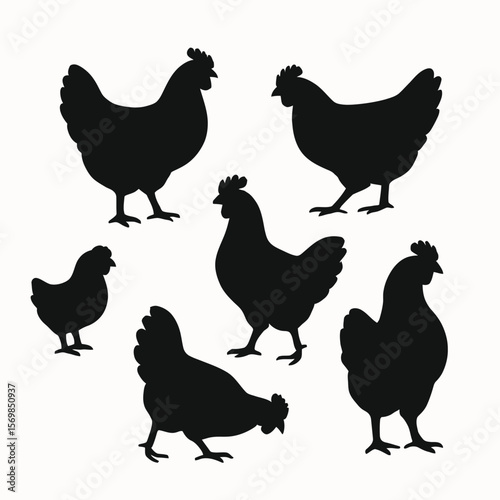 Silhouette Chicken Illustration: A Collection of Farm Birds