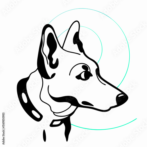 German Shepherd Dog Head Line Art, Black and White Vector Illustration