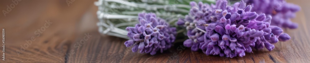 Obraz premium Delicate lavender and silver decorative pieces on wooden surface , holiday, still life