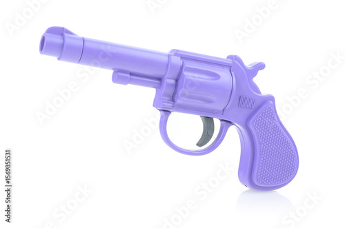 A purple toy revolver on a white background.