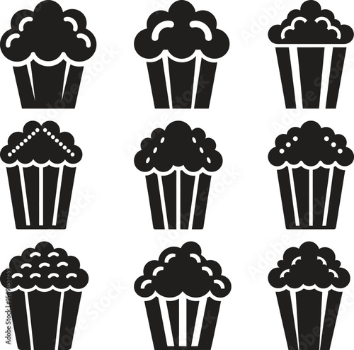Simple Black and White Cupcake and Popcorn Icons