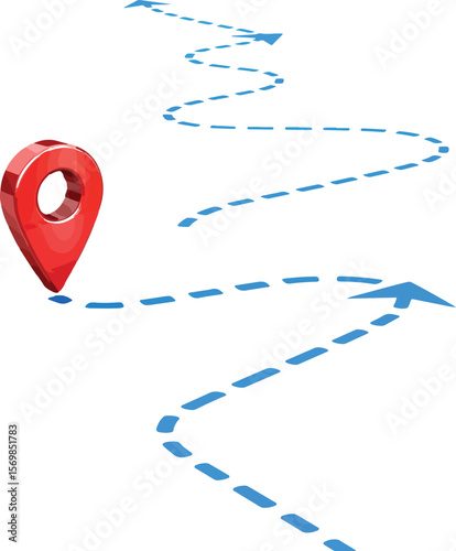 3D Map Pin with Dashed Line Route for Navigation and Travel