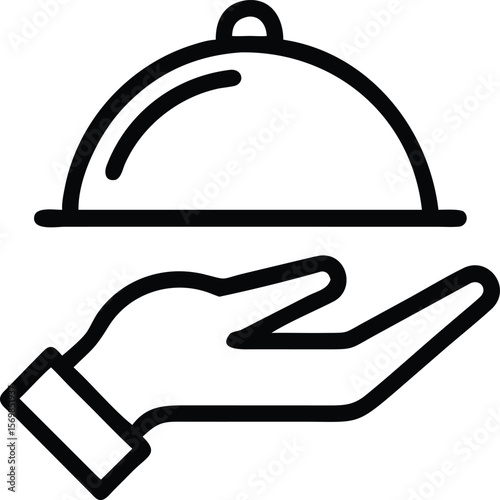 Black and white line art illustration of a hand receiving a cloche food cover service