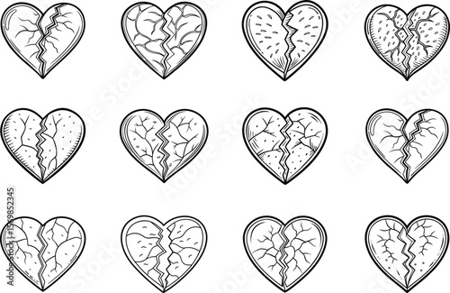 Broken heart icon set