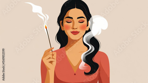 Woman Enjoying Incense Smoke
