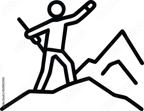 Black Line Art Illustration Stick Figure Climber Mountain Peak Success Achievement person