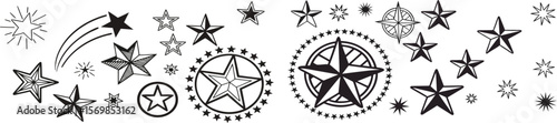 Collection of Black Star Icons Graphic Elements for Design and Decoration