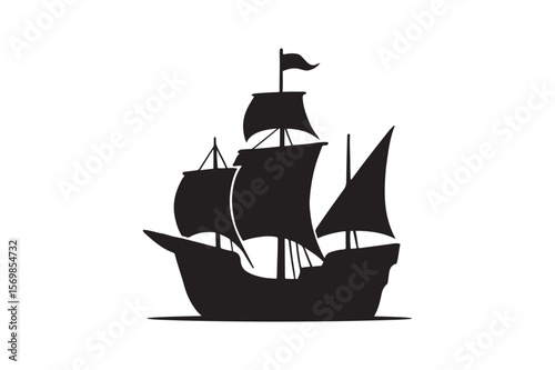 Columbus ship silhouette vector art illustration on white background