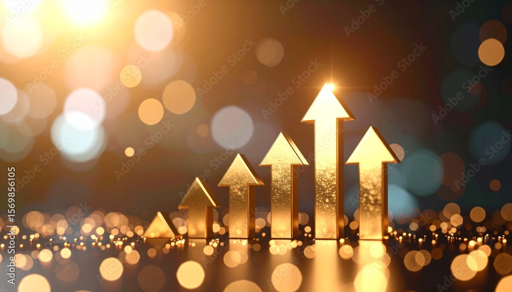 Obraz premium A scene of a gold arrow going up through a chart