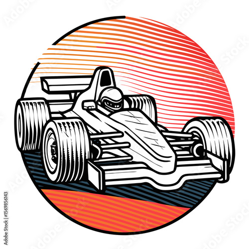 Formula 1 Car Icon in Dynamic Design for Motorsport Blogs, Automotive Websites, Racing Merchandise, and Sports Event Promotion  