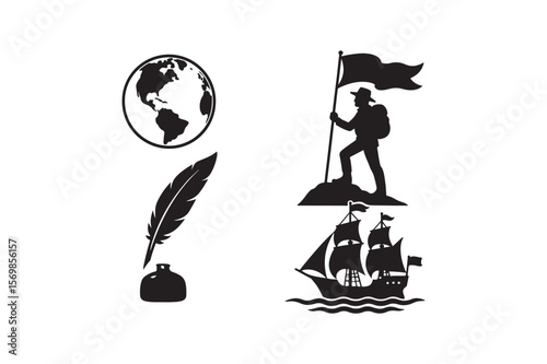 Early explorer symbol silhouette vector art illustration on white background