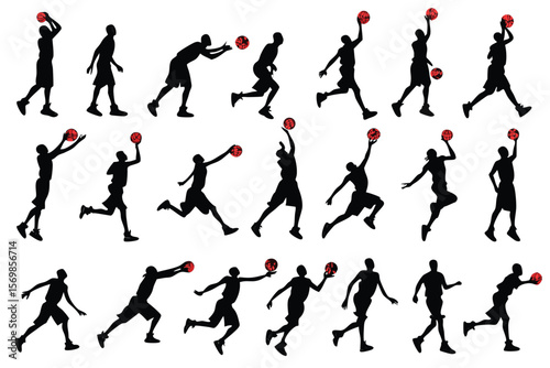 Basketball Players in Action Silhouettes