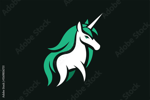 logo Unicorn head with long mane and tail. Vector illustration.