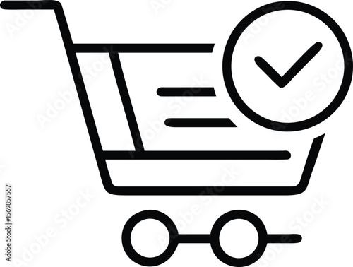 Shopping Cart Icon Black Checkmark Approved Order Confirmation Symbol Ecommerce Online Purchase Successful Transaction