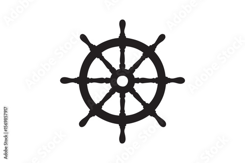 Old ship wheel silhouette vector art illustration on white background