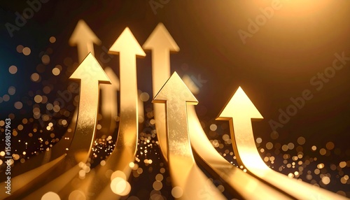 A scene of a gold arrow going up through a chart